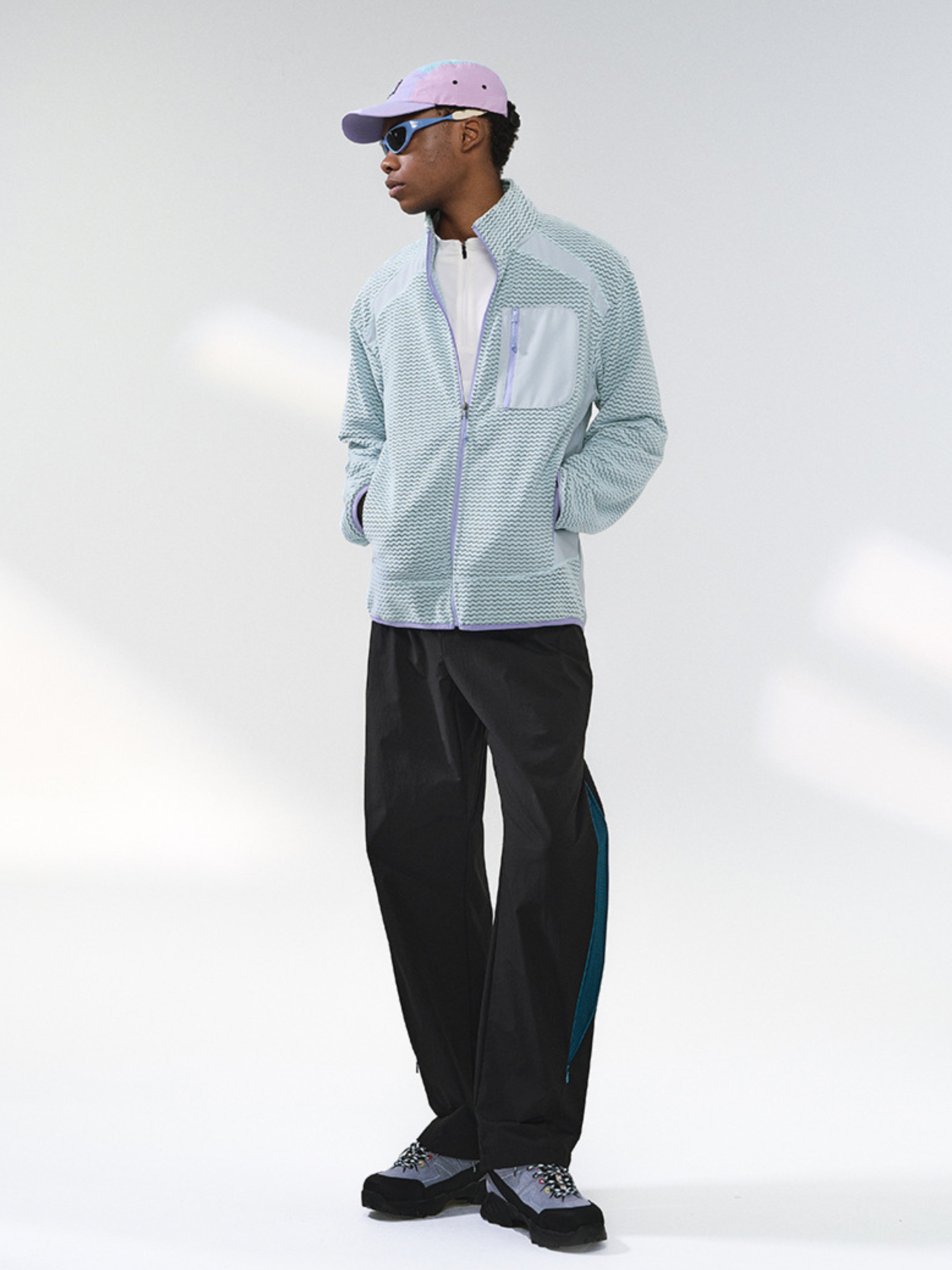 Nightthorn - Unisex Wave Pattern Fleece Zip-Up Sweatshirt