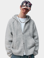 Ravensoul - Unisex Loose-Fit Zip-Up Hooded Knit Sweater